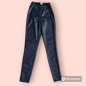 Faux leather warm leggings dark blue small size